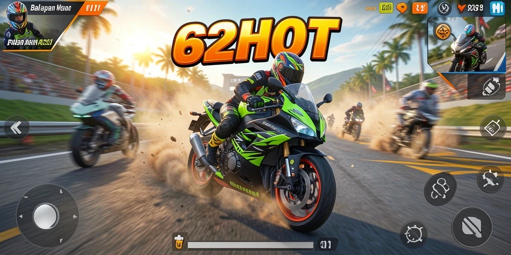 Tampilan gameplay seru dengan balapan motor yang cepat.
