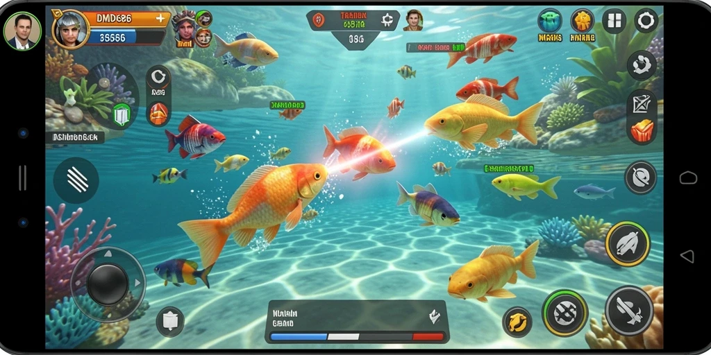 Screenshot DMD686 menampilkan aksi menembak ikan yang menegangkan.