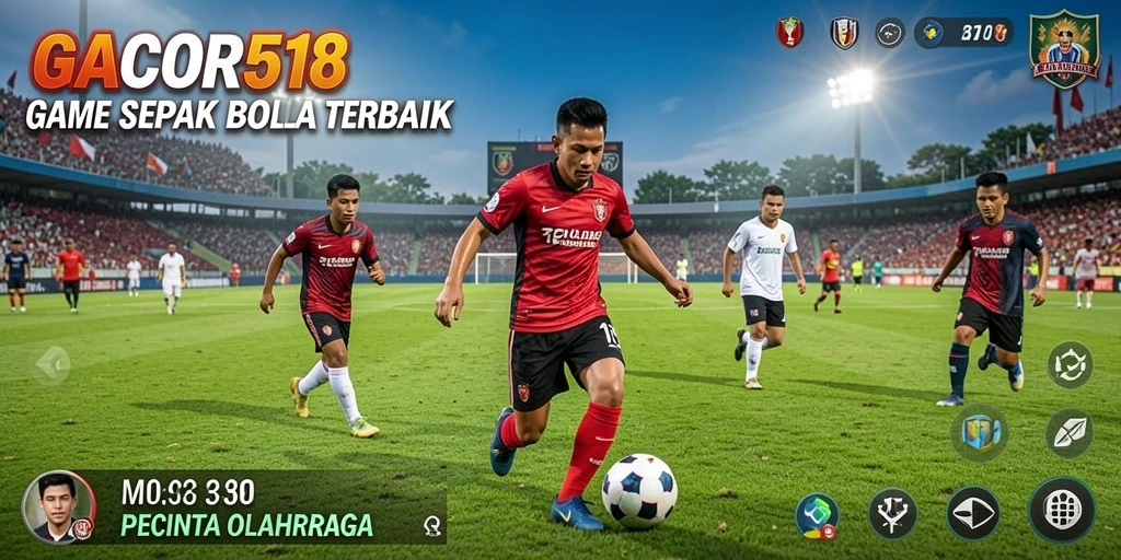 Screenshot gameplay GACOR518 menampilkan aksi seru di lapangan sepak bola.