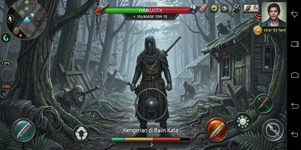 Tangkapan layar menampilkan ketegangan gameplay horor HAIKUOTK.
