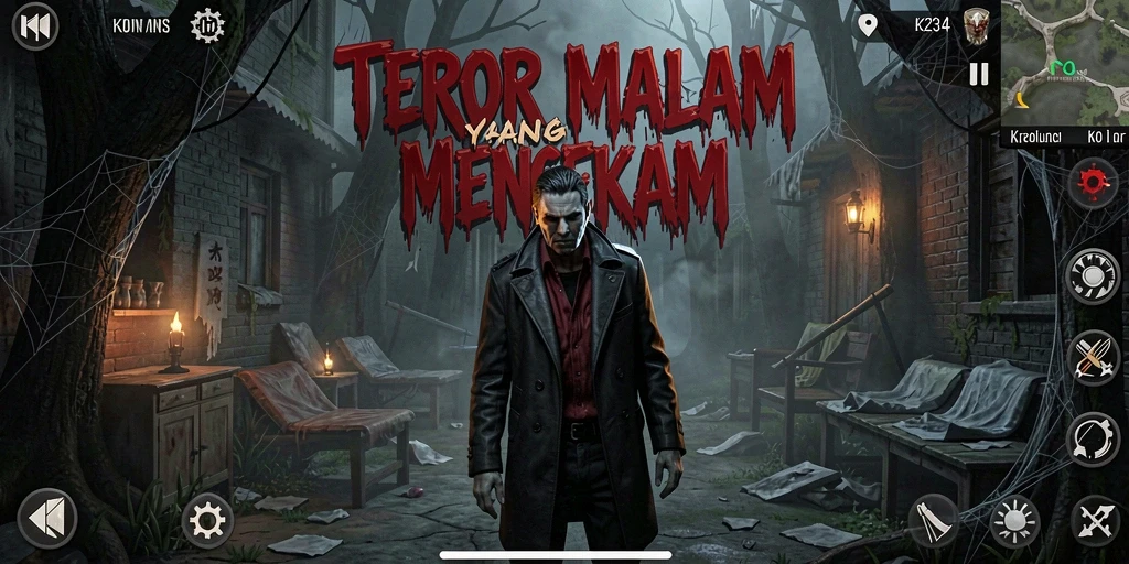 Screenshot menunjukkan ketegangan gameplay dengan elemen horor yang mencekam.