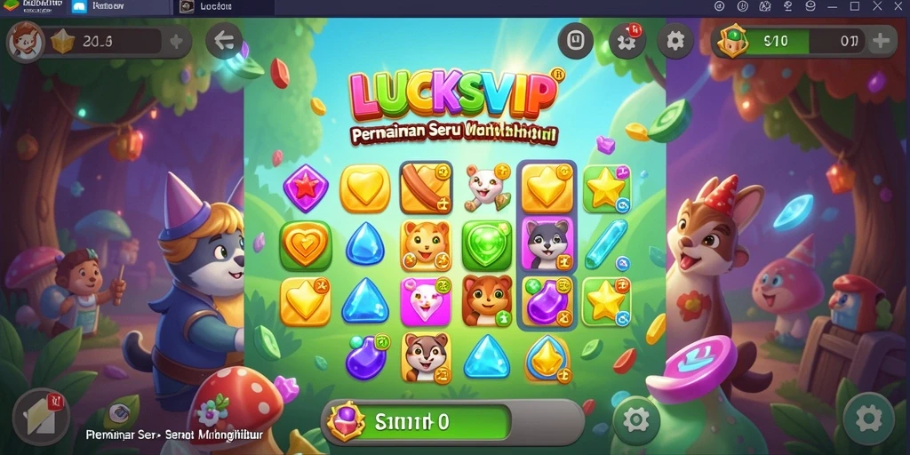 Tampilan gameplay LUCKSVIP dengan permata berwarna-warni yang mencolok.
