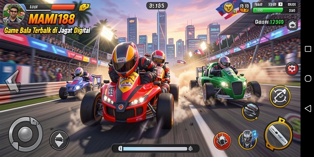 Screenshot gameplay MAMI188 yang menunjukkan balapan mendebarkan.