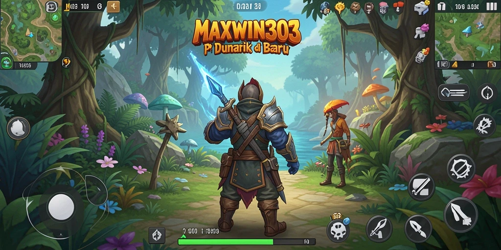 Screenshot gameplay petualangan seru MAXWIN303 dengan karakter menjelajahi dunia baru.