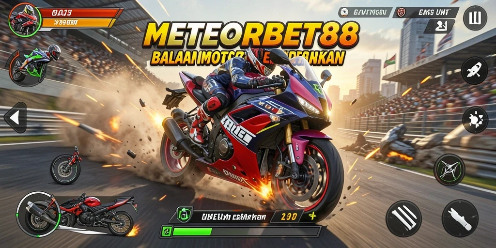 Tampilan gameplay balapan motor yang mendebarkan dan seru.