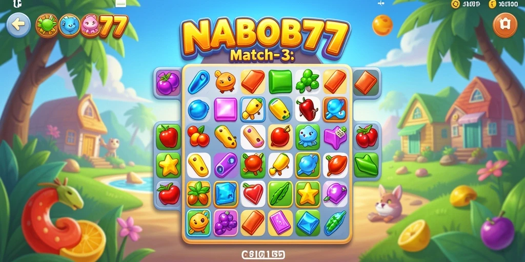 Tampilan gameplay NABOB77 dengan berbagai level Match-3 yang menantang.