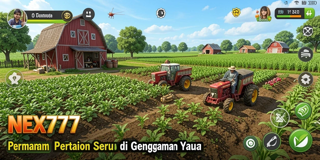 Tangkapan layar gameplay NEX777 menampilkan ladang hijau yang subur.