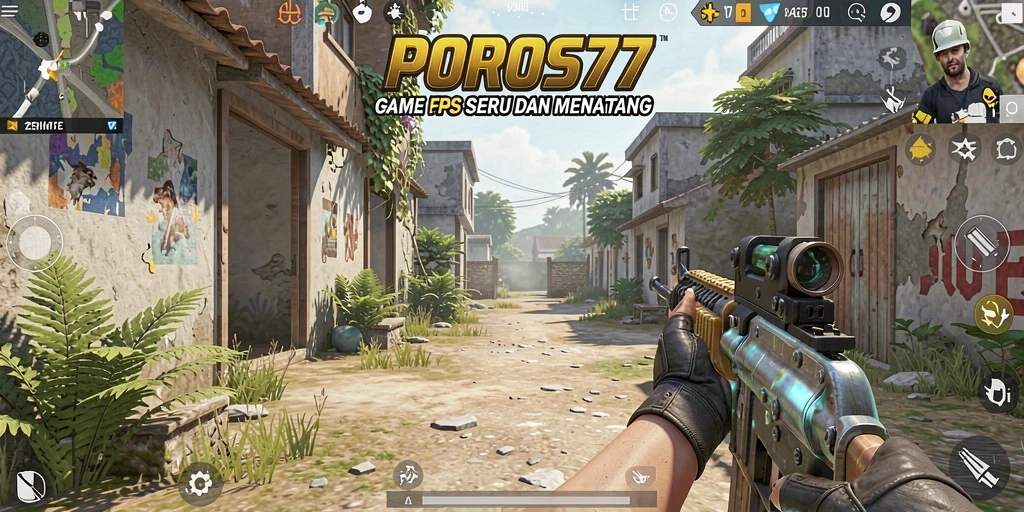 Gameplay POROS77 dengan aksi tembak-menembak yang intens