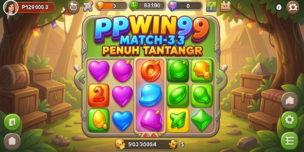 Screenshot gameplay menampilkan berbagai elemen warna-warni yang harus dicocokkan.