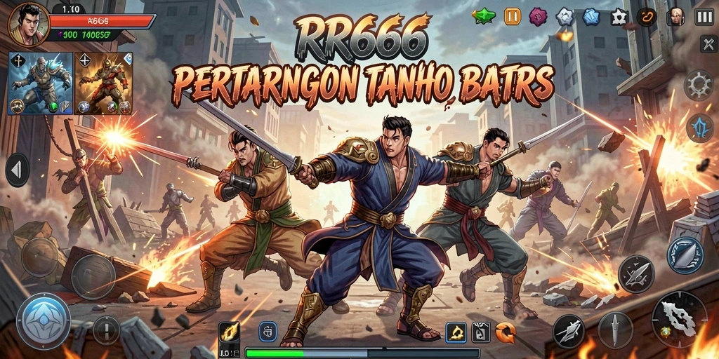 Screenshot gameplay RR666 menampilkan aksi pertarungan yang mendebarkan dan karakter unik.