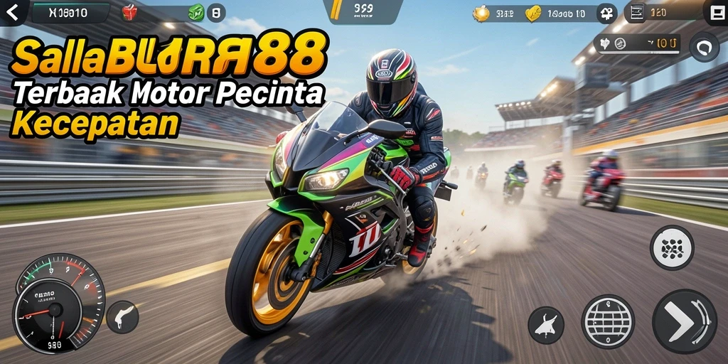 Tampilan gameplay mendebarkan dari SUBUR88 dengan balapan motor yang seru.