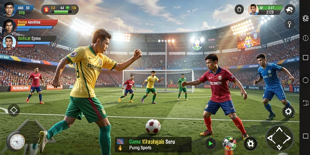 Screenshot V21 menampilkan aksi seru dalam permainan olahraga.